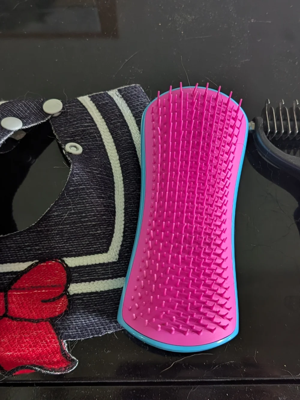 Detangling Pet Brush, Grooming Deshedding Rake, And Small Collar With Bow
